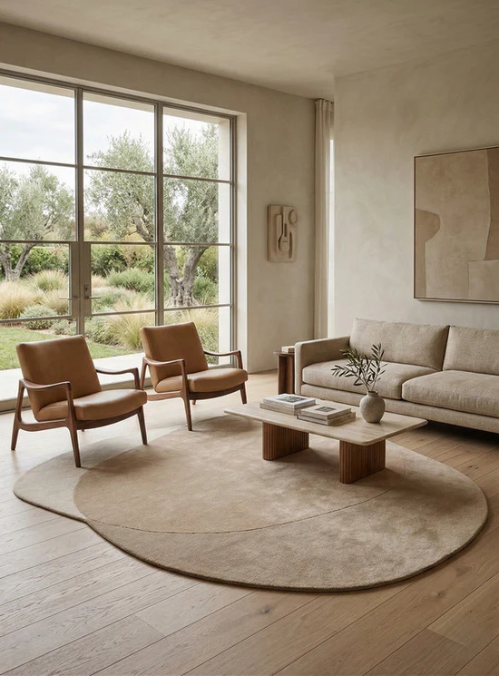 Softstone Sand Beige Abstract Irregular Hand-Tufted Wool Carpet