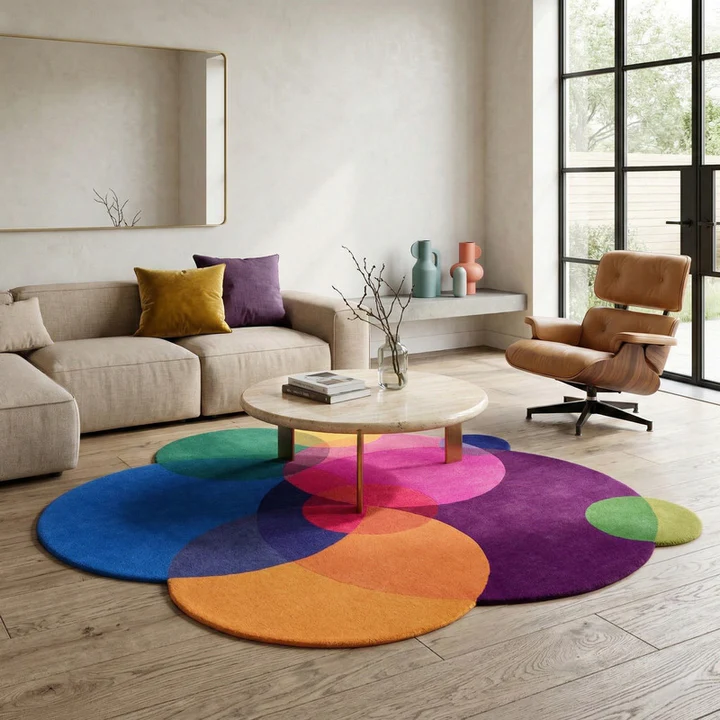 Orbloom – Multicolor Abstract Round Bubble Hand-Tufted Wool Carpet